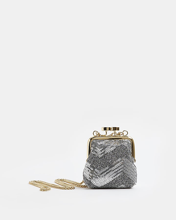 Silver sequin mini shoulder bag