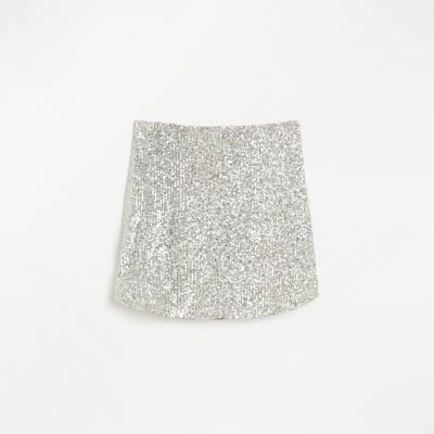 Silver sequin mini skirt | River Island