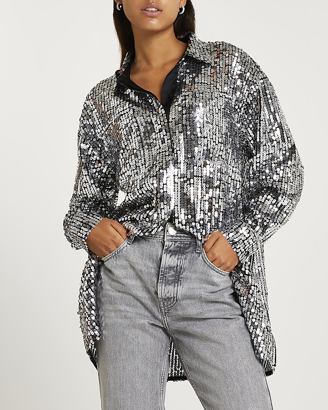 Silver sequin oversized shirt