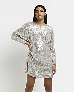 Silver sequin shift mini dress