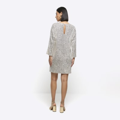 Silver Sequin Shift Mini Dress River Island