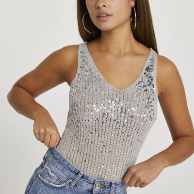 silver sequin vest top