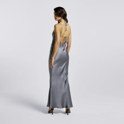 Silver silk long on sale dress