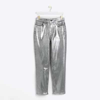 Silver slim straight coated jeans River Island
