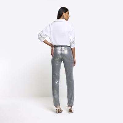 Silver slim straight coated jeans | River Island