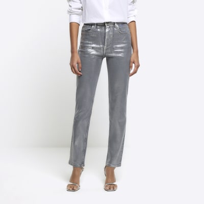 Silver slim straight coated jeans | River Island