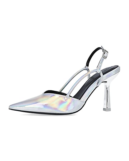 360 degree animation of product Silver sling back court shoes frame-2