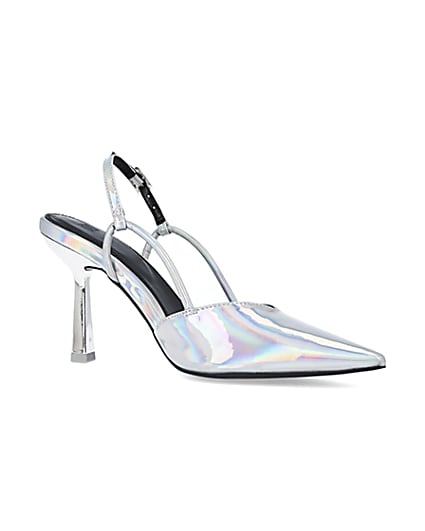 360 degree animation of product Silver sling back court shoes frame-17