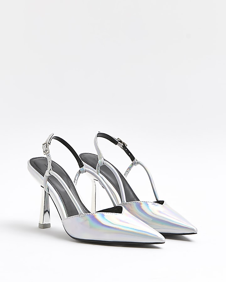 Silver sling back court shoes