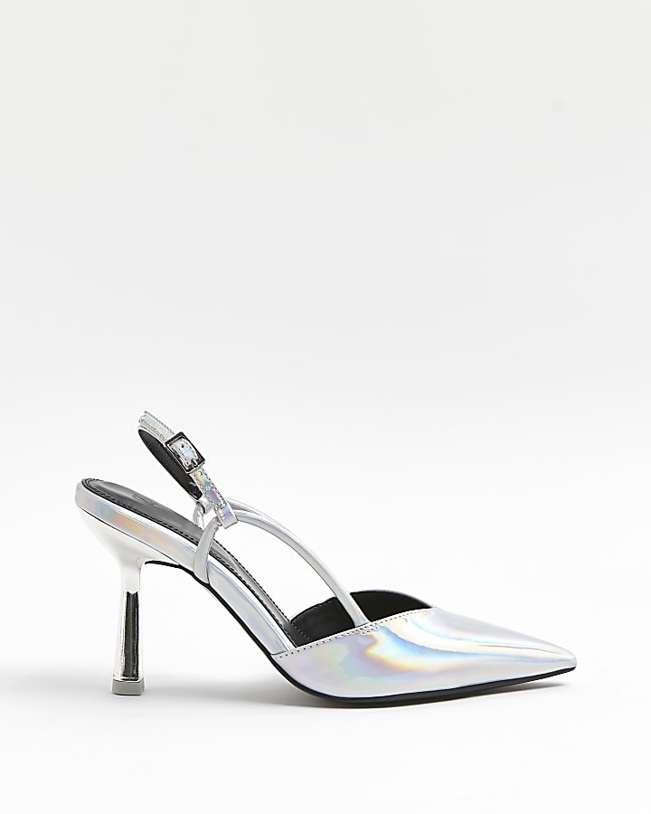 Silver sling back court shoes