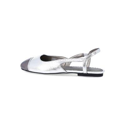 Silver store flat slingbacks