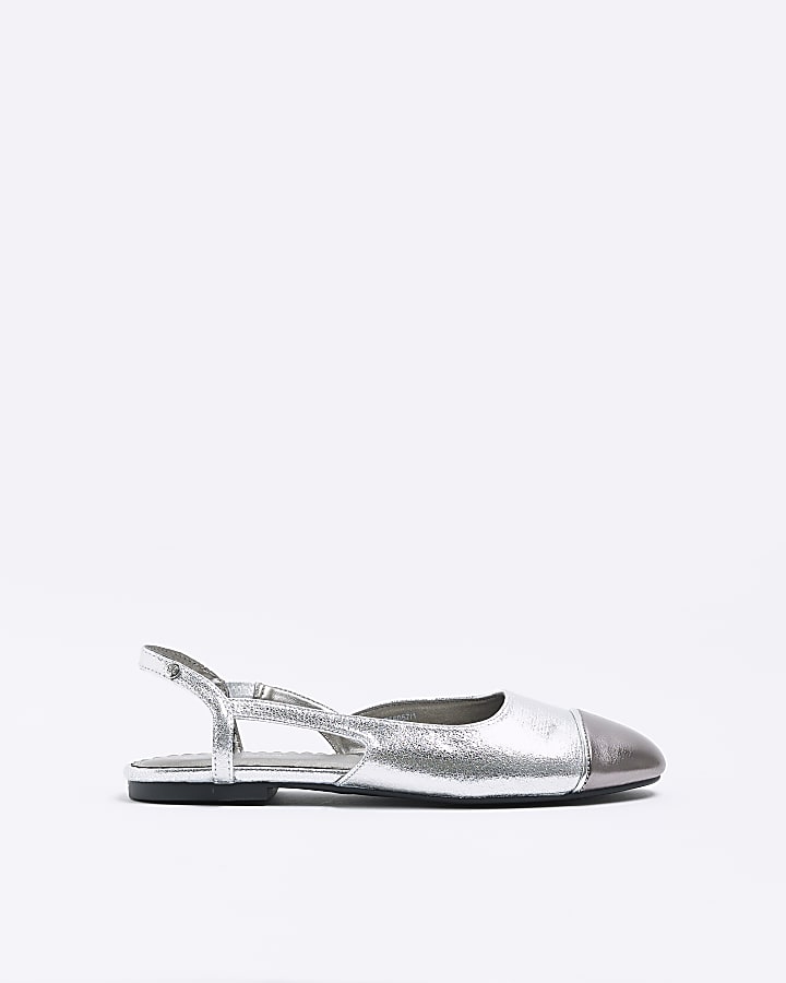 Silver slingback ballet shoes