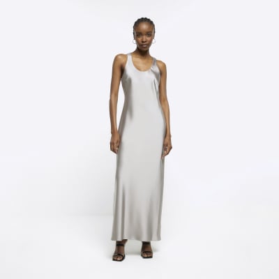 Silver slip maxi dress
