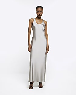 Silver slip maxi dress