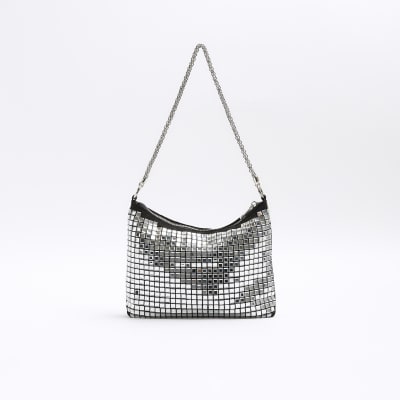 River Island Diamante Cross Body Bag In Silver for Women