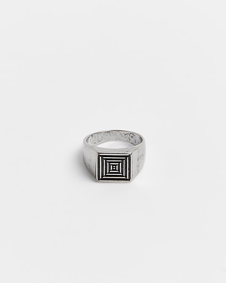 Silver Square Warped Signet Ring