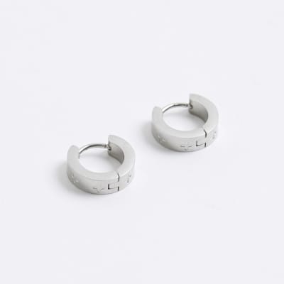 Silver Stainless Steel Cross Hoop Earrings