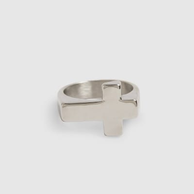 Silver Stainless Steel Cross Ring