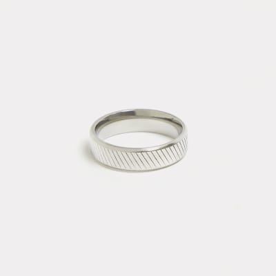 Silver stainless steel engraved band ring | River Island