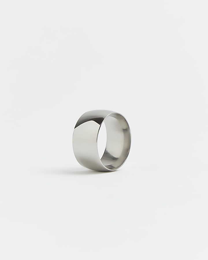 Silver stainless steel wide band ring