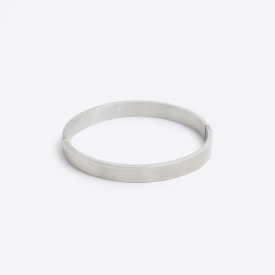 Silver steel bangle bracelet River Island