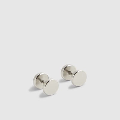 Silver Steel Circle Stud Earrings