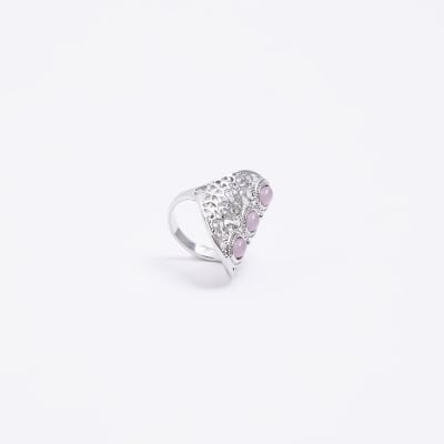 Silver stone cut out ring