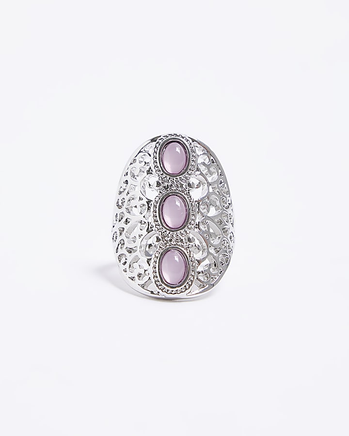 Silver stone cut out ring