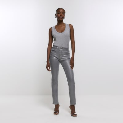 Silver straight coated jeans | River Island