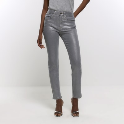 Silver straight coated jeans | River Island