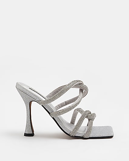 Silver strappy heeled mules