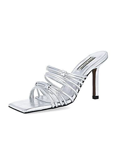 360 degree animation of product Silver strappy heeled mules frame-1