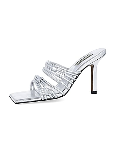360 degree animation of product Silver strappy heeled mules frame-2