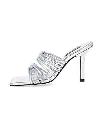 360 degree animation of product Silver strappy heeled mules frame-3