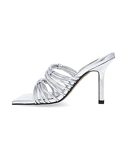 360 degree animation of product Silver strappy heeled mules frame-4