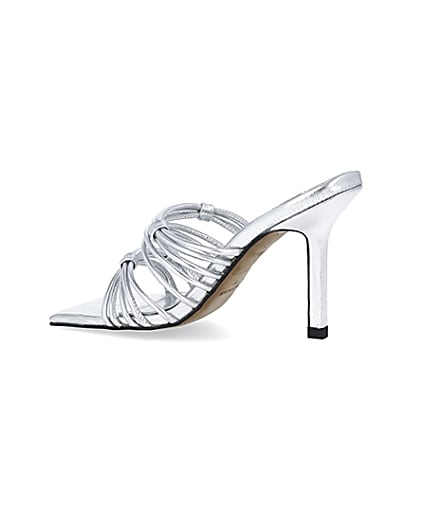 360 degree animation of product Silver strappy heeled mules frame-5