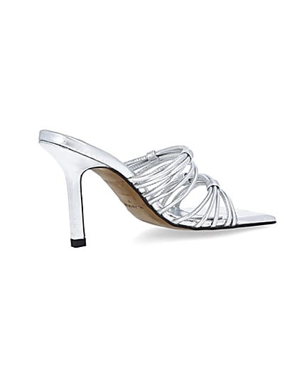 360 degree animation of product Silver strappy heeled mules frame-13