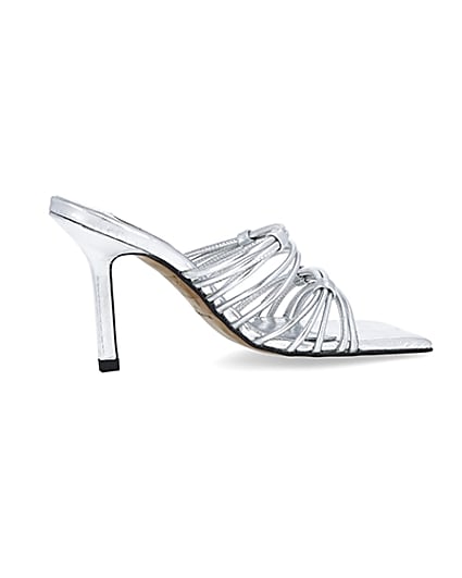 360 degree animation of product Silver strappy heeled mules frame-14