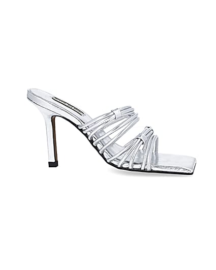 360 degree animation of product Silver strappy heeled mules frame-16