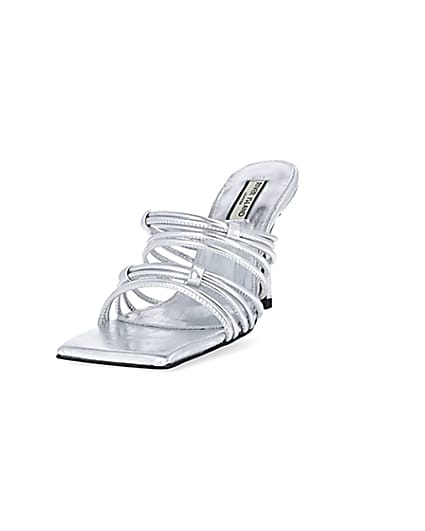 360 degree animation of product Silver strappy heeled mules frame-23