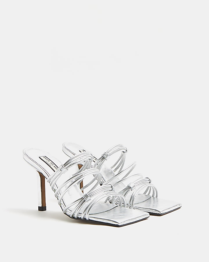 Silver strappy heeled mules