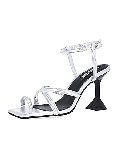 360 degree animation of product Silver strappy heeled sandals frame-1