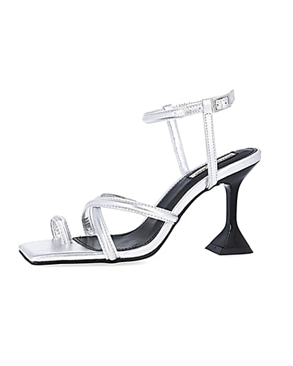 360 degree animation of product Silver strappy heeled sandals frame-2