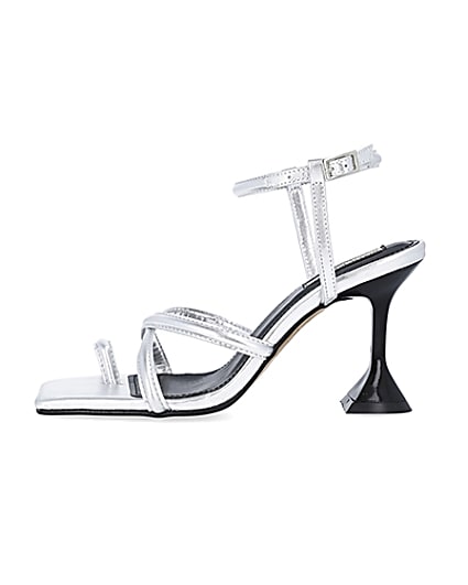 360 degree animation of product Silver strappy heeled sandals frame-3