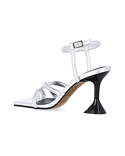 360 degree animation of product Silver strappy heeled sandals frame-5