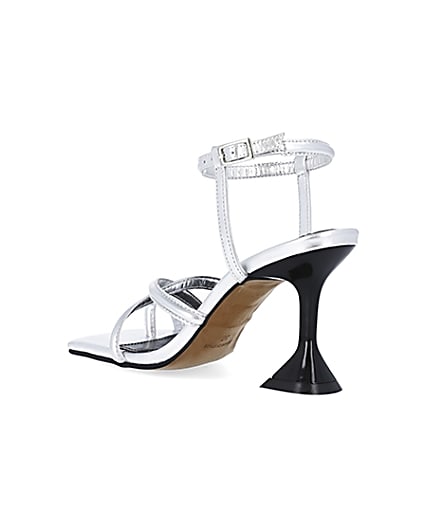 360 degree animation of product Silver strappy heeled sandals frame-6