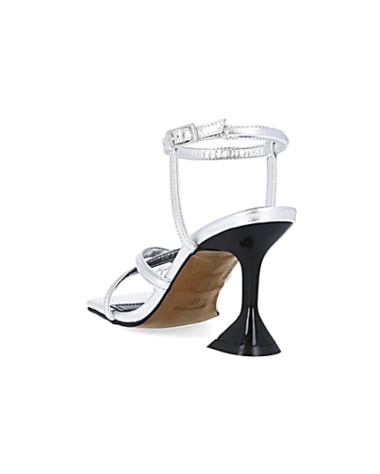 360 degree animation of product Silver strappy heeled sandals frame-7
