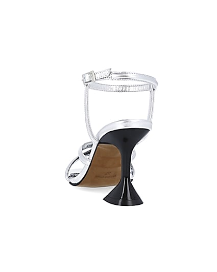 360 degree animation of product Silver strappy heeled sandals frame-8