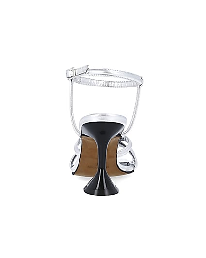 360 degree animation of product Silver strappy heeled sandals frame-9