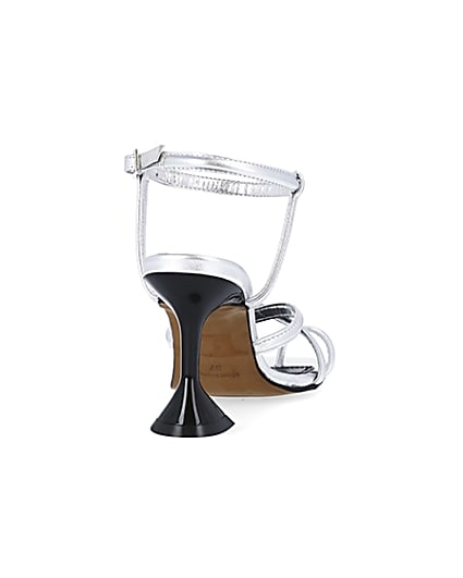 360 degree animation of product Silver strappy heeled sandals frame-10